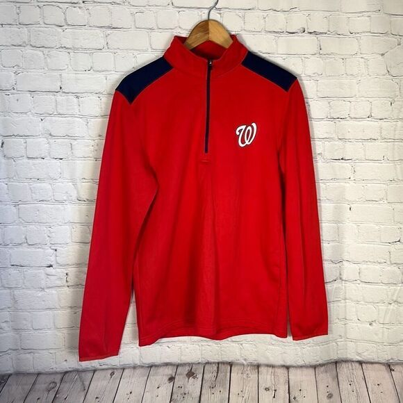 Washington Nationals Red Blue Quarter Zip Mens MLB Authentic size M Medium - Picture 1 of 7